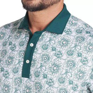 PUMA Men's Pique Flower Fields Golf Polo Dark Myrtle / White Glow Green Large